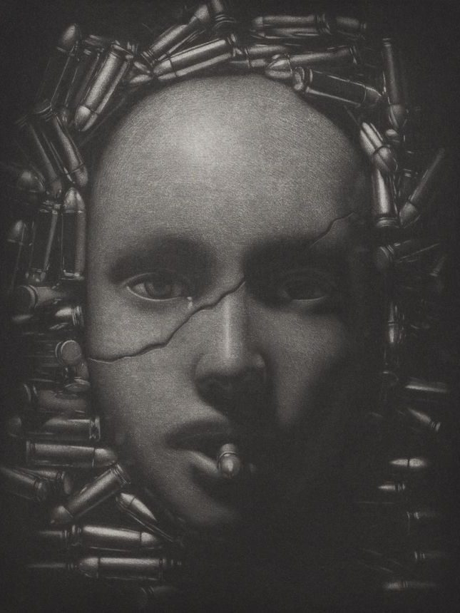 Image of mezzotint print "Bullet" by Sergejs Kolecenko